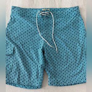J. Crew Teal and White Patterned Swim Shorts